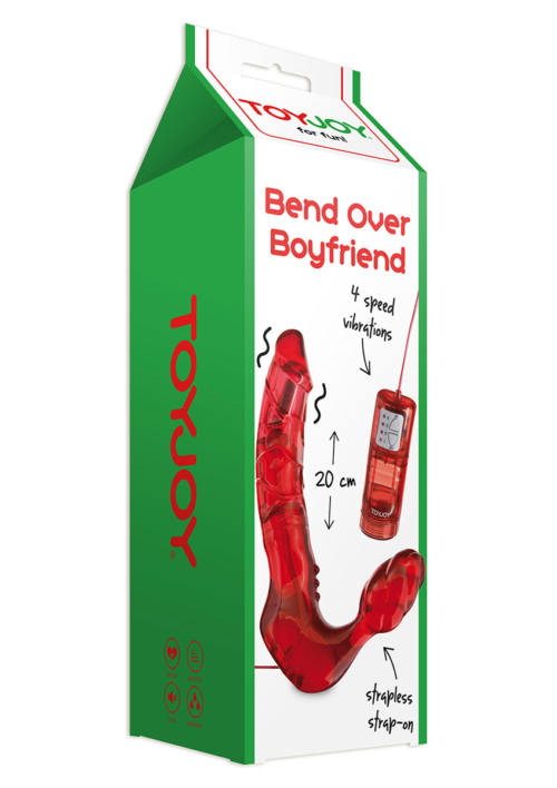 Безремневой вагинальный страпон с вибратором Bend Over Boyfriend Red - 21 см. - 2