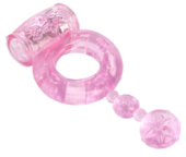 Розовое эрекционное кольцо с вибратором и хвостом - 0