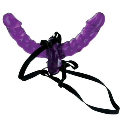 Фиолетовый страпон Double Delight Strap-on с вагинальной пробкой - 15 см. - 0