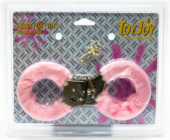 Розовые меховые наручники с ключами - 0