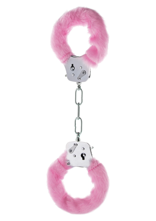 Розовые меховые наручники с ключами - 1
