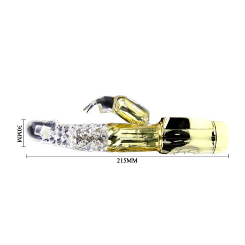 Золотистый вибратор Gold Rabbit Prince с ротацией - 21,5 см. - 2