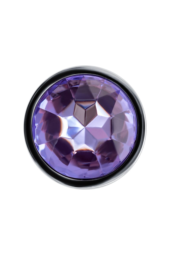 Серебристая гладкая коническая анальная пробка с фиолетовым кристаллом - 7 см. - 3