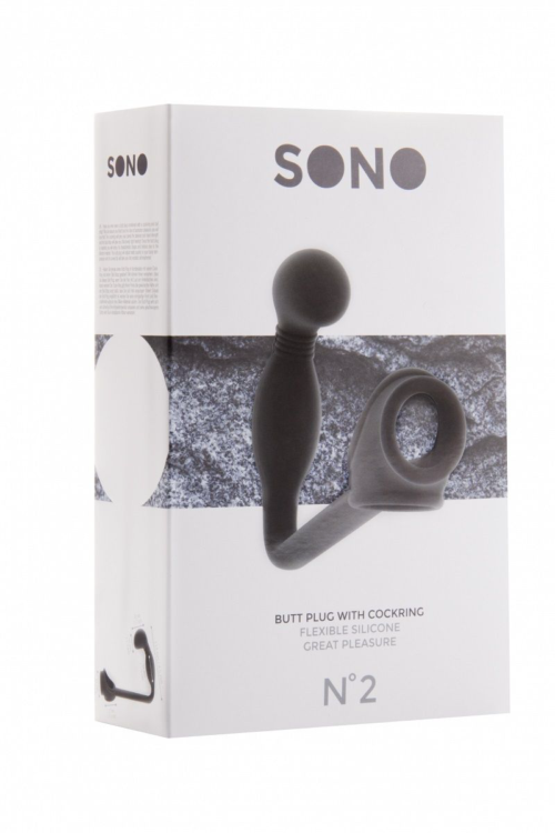 Чёрная анальная пробка с эрекционным кольцом SONO №2 - 11,4 см. - 1