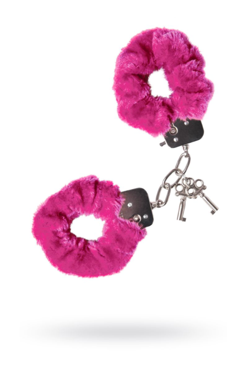 Розовые меховые наручники с металлическим крепежом - 2