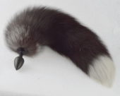 Черная анальная пробка с хвостиком чернобурой лисы - 0