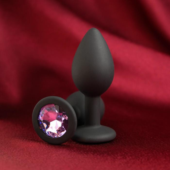 Черная анальная пробка с лиловым кристаллом - 7,2 см. - 0