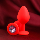 Красная анальная пробка с прозрачным кристаллом - 8 см. - 0