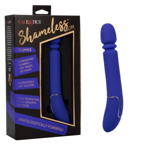 Синий вибратор с поступательными движениями Shameless Slim Thumper - 22,75 см. - 1