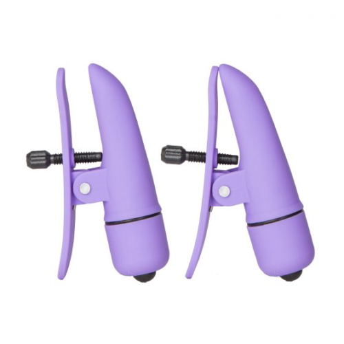 Фиолетовые зажимы-прищепки с вибрацией Nipplettes - 0