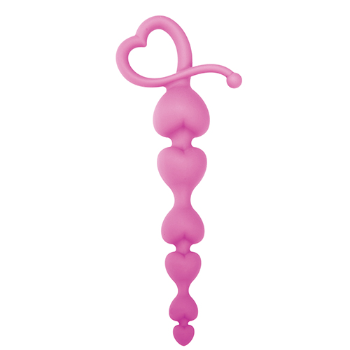 Розовая анальная цепочка с звеньями-сердечками HEARTY ANAL WAND SILICONE - 18 см. - 0