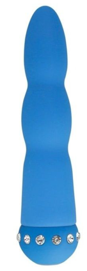 Голубой вибратор WAVY WAND со стразами - 14 см. - 0