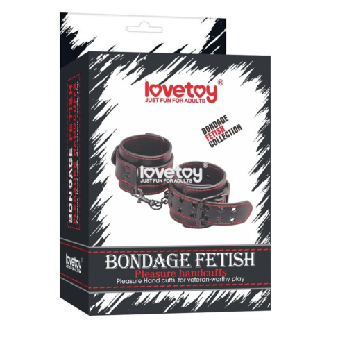 Черные наручники Bondage Fetish Pleasure Handcuffs с контрастной строчкой - 1