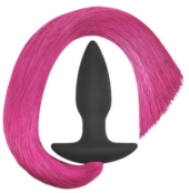 Черная анальная пробка с розовым хвостом Silicone Anal Plug with Pony Tail - 0
