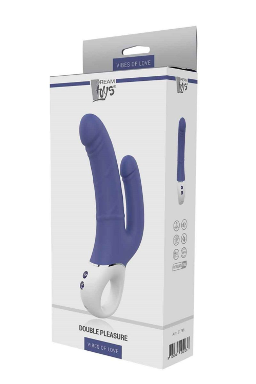 Синий анально-вагинальный вибратор Double Pleasure - 23,5 см. - 4