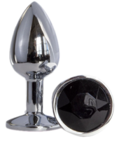 Металлическая анальная втулка с черным кристаллом - 7,2 см. - 0