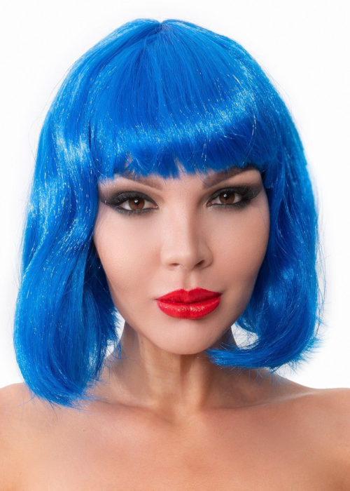 Синий парик-каре с челкой - 0