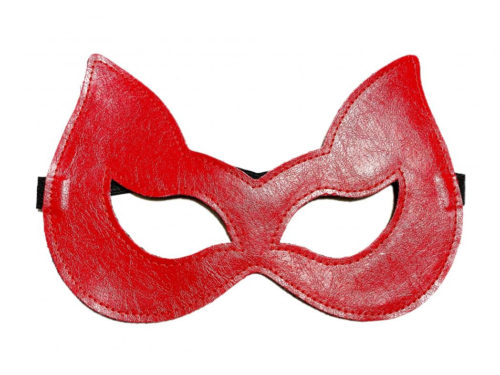 Двусторонняя красно-черная маска с ушками из эко-кожи - 0