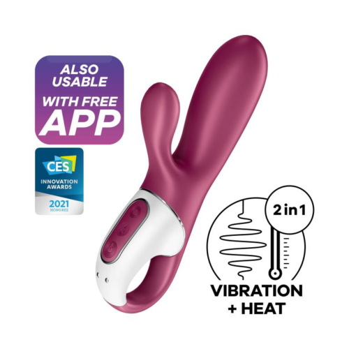 Малиновый вибратор-кролик Hot Bunny с функцией нагрева - 17,5 см. - 3