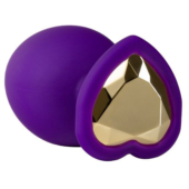 Фиолетовая анальная пробка с золотистым кристаллом-сердцем Bling Plug Small - 7,6 см. - 2