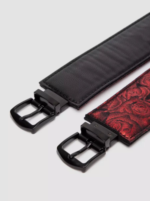 Красно-черные наручники Reversible Faux Leather Wrist Cuffs - 2