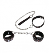 БДСМ-набор с сердечками: ошейник и наручники - 1
