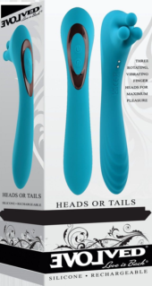Голубой двухсторонний вибромассажер Heads or Tails - 19,3 см. - 5