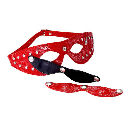 Красная кожаная маска со съёмными шорами - 0
