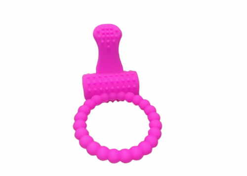 Розовое силиконовое эрекционное кольцо с вибрацией и язычком - 1