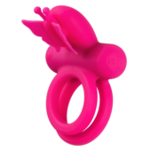 Розовое эрекционное виброкольцо Silicone Rechargeable Dual Butterfly Ring - 0