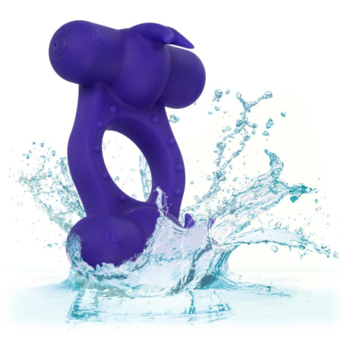 Фиолетовое эрекционное виброкольцо с двумя моторами Silicone Rechargeable Triple Orgasm Enhancer - 4
