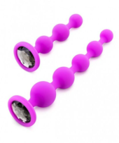 Набор из 2 лиловых анальных цепочек с кристаллами в основании - 0