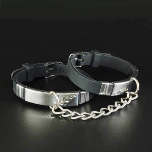 Черные силиконовые наручники с серебристой цепочкой - 0