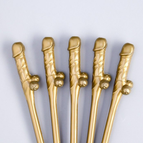 Золотистые коктейльные трубочки в виде пениса - 5 шт. - 1