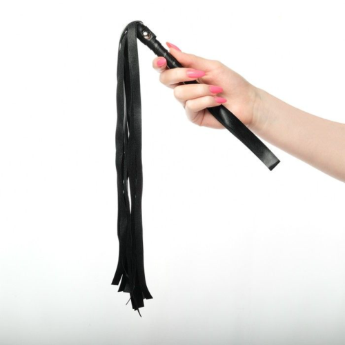 Черная плеть из эко-кожи с витой ручкой - 55 см. - 0