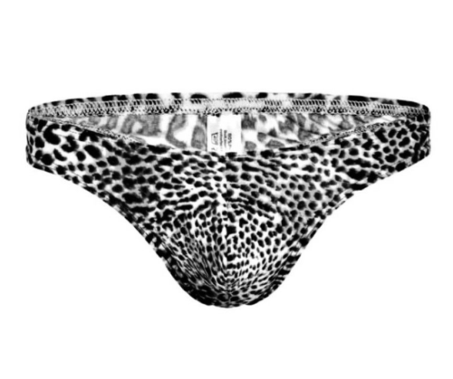 Мужские трусы-тонги с серым леопардовым принтом - 0