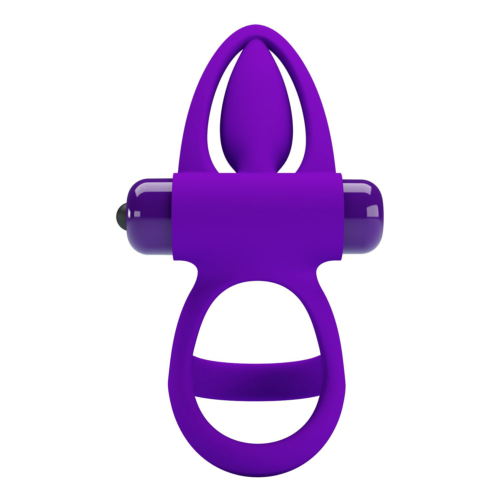 Фиолетовое эрекционное кольцо с 10 режимами вибрации и подхватом мошонки - 3