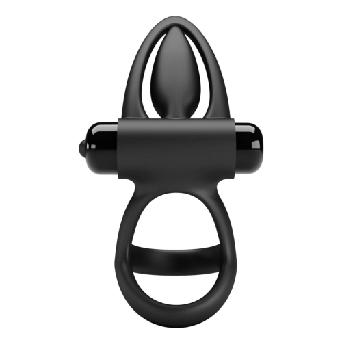 Черное эрекционное кольцо с 10 режимами вибрации и подхватом мошонки - 3