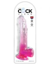 Розовый фаллоимитатор с мошонкой на присоске 9’’ Cock with Balls - 24,8 см. - 1