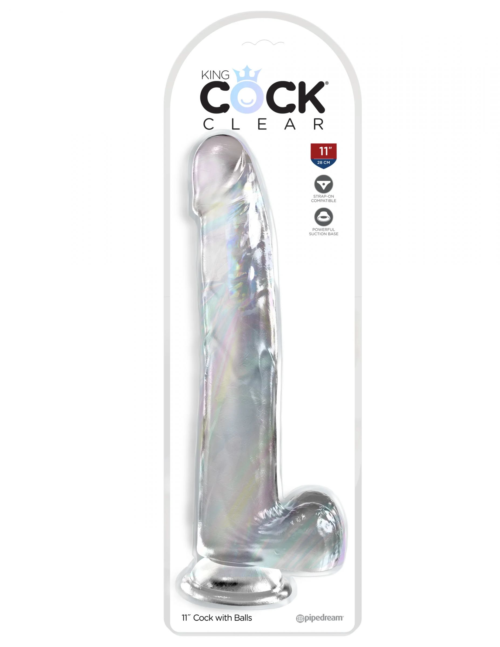 Прозрачный фаллоимитатор с мошонкой на присоске 11’’ Cock with Balls - 30,5 см. - 1