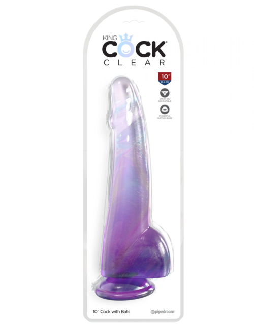 Фиолетовый фаллоимитатор с мошонкой на присоске 10’’ Cock with Balls - 27,9 см. - 1