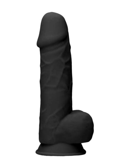 Черный фаллоимитатор Realistic Cock With Scrotum - 21,5 см. - 3