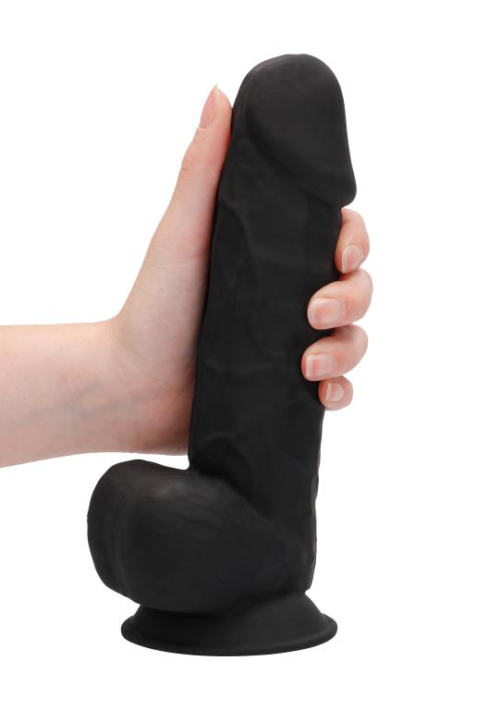 Черный фаллоимитатор Realistic Cock With Scrotum - 21,5 см. - 5