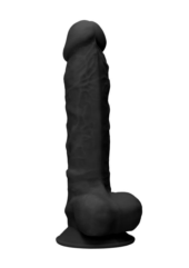 Черный фаллоимитатор Realistic Cock With Scrotum - 22,8 см. - 2