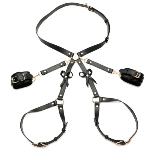 Черная сбруя Bondage Harness на бедра с бантиками - размер M-L - 4