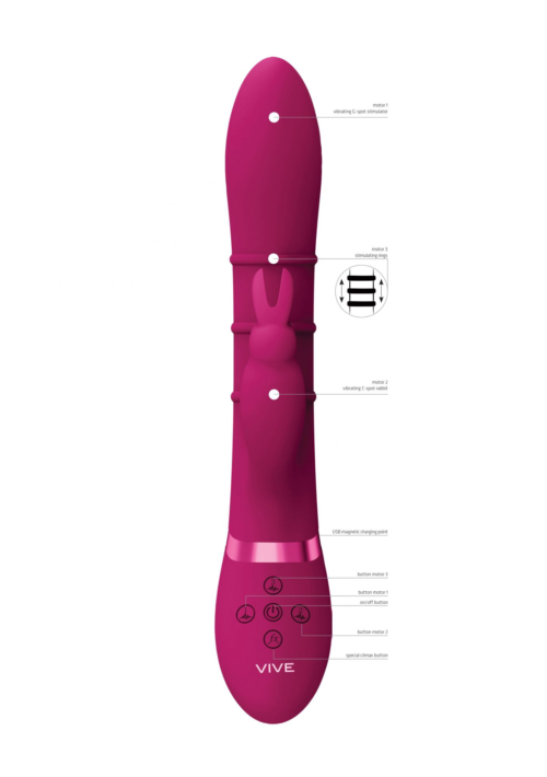 Розовый вибромассажер-кролик с 3 стимулирующими кольцами Sora - 24,2 см. - 2