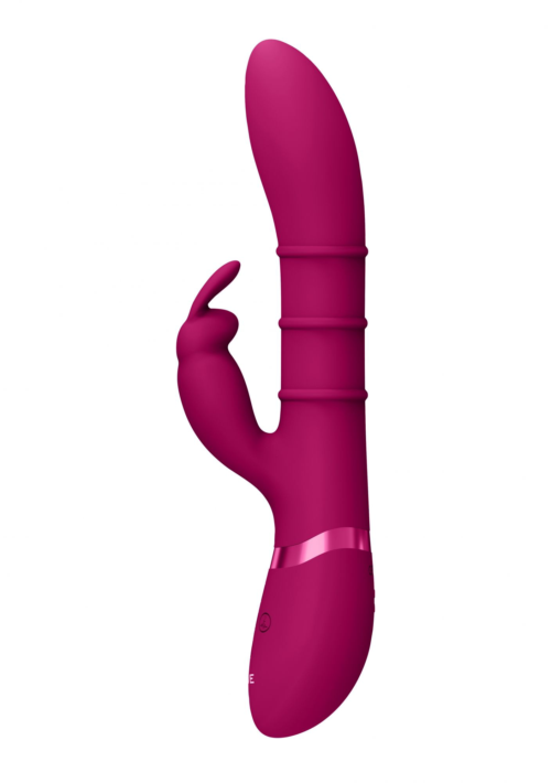 Розовый вибромассажер-кролик с 3 стимулирующими кольцами Sora - 24,2 см. - 3