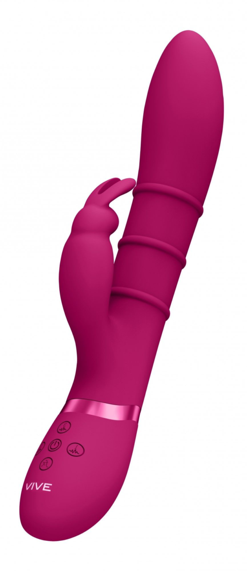 Розовый вибромассажер-кролик с 3 стимулирующими кольцами Sora - 24,2 см. - 0