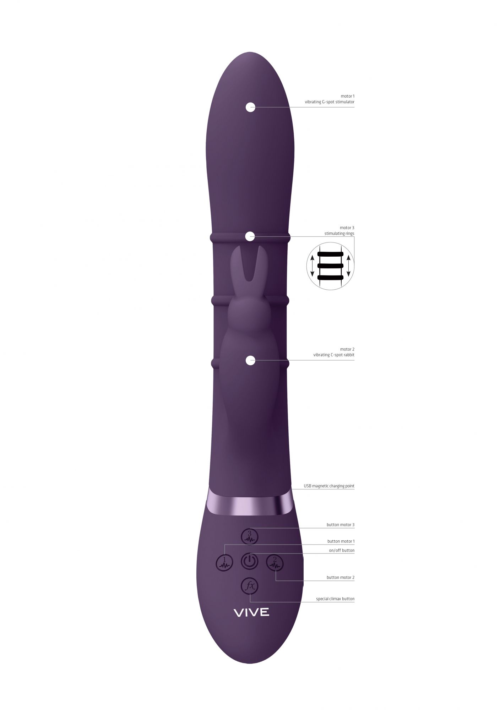 Фиолетовый вибромассажер-кролик с 3 стимулирующими кольцами Sora - 24,2 см. - 2