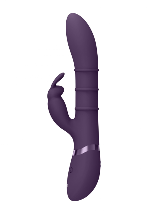 Фиолетовый вибромассажер-кролик с 3 стимулирующими кольцами Sora - 24,2 см. - 3